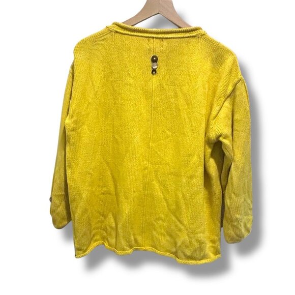Pure Handknit Yellow Cotton Button Detail Sweater L/XL Hand Knit Canada Thailand - Picture 12 of 14